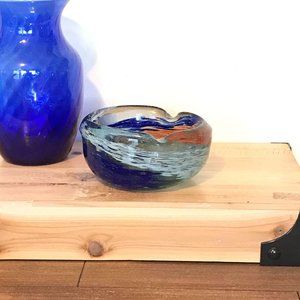 Vtg hand blown glass ashtray, heavy thick glass